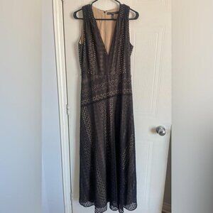 Wedding Guest White House Black Market Eyelet Maxi Dress Size 6 Black Boho Chic